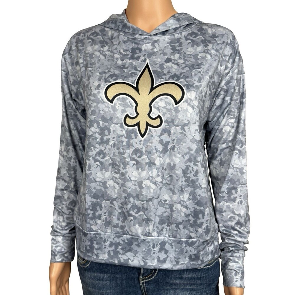 New Orleans Saints Womens Small Pullover Hoodie Shirt Gray Camo NFL New
